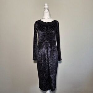 Fuzzi Jean Paul Gaultier Tribal Tattoo Shapewear Navy Velvet Longsleeve Dress L